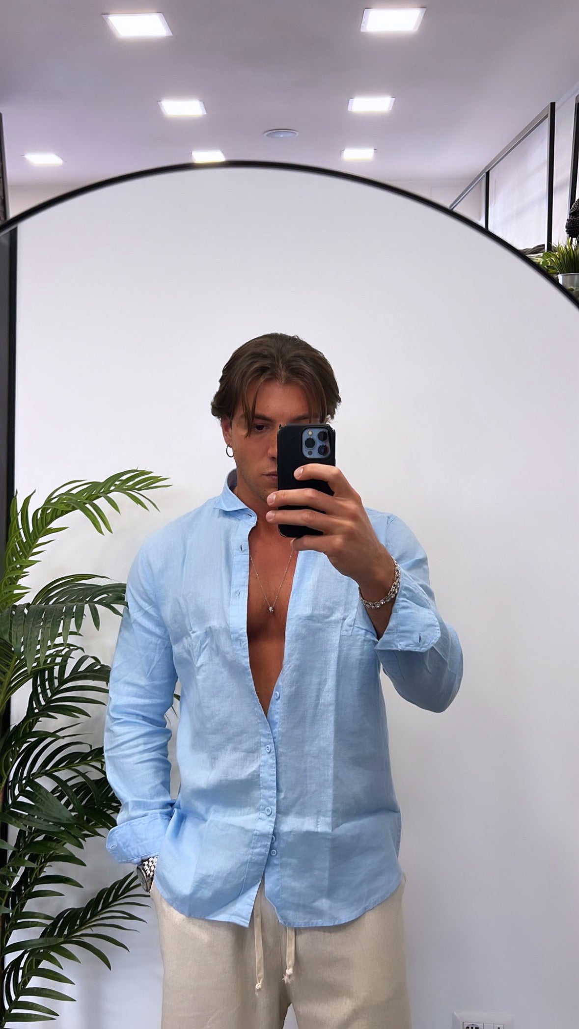 CAMICIA PURO LINO CELESTE