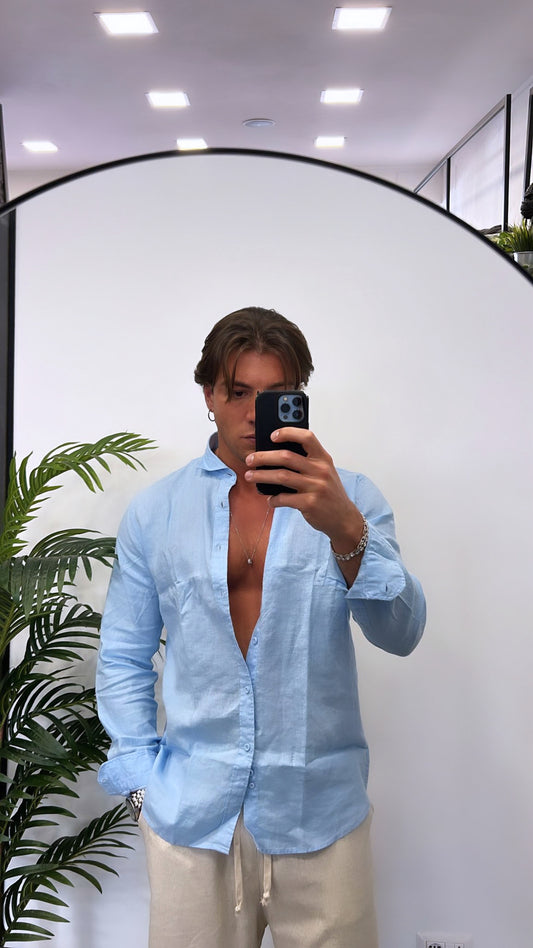 CAMICIA PURO LINO CELESTE